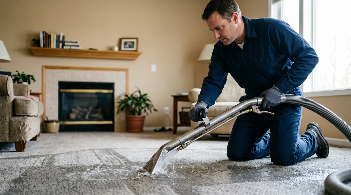 Water damage restoration technician working near Calhoun, IL